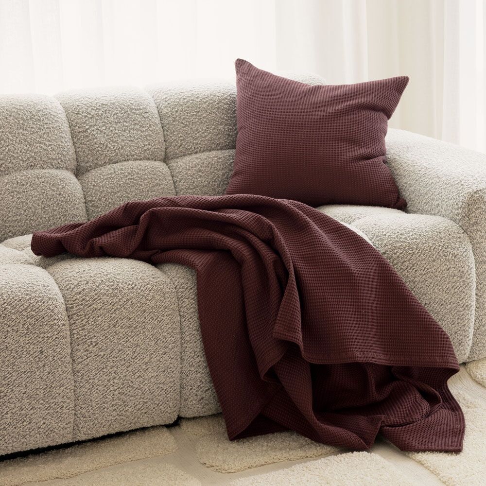 Bambury Milo Waffle Weave Cotton Square Cushion Throw Pillow Sangria 50x50cm