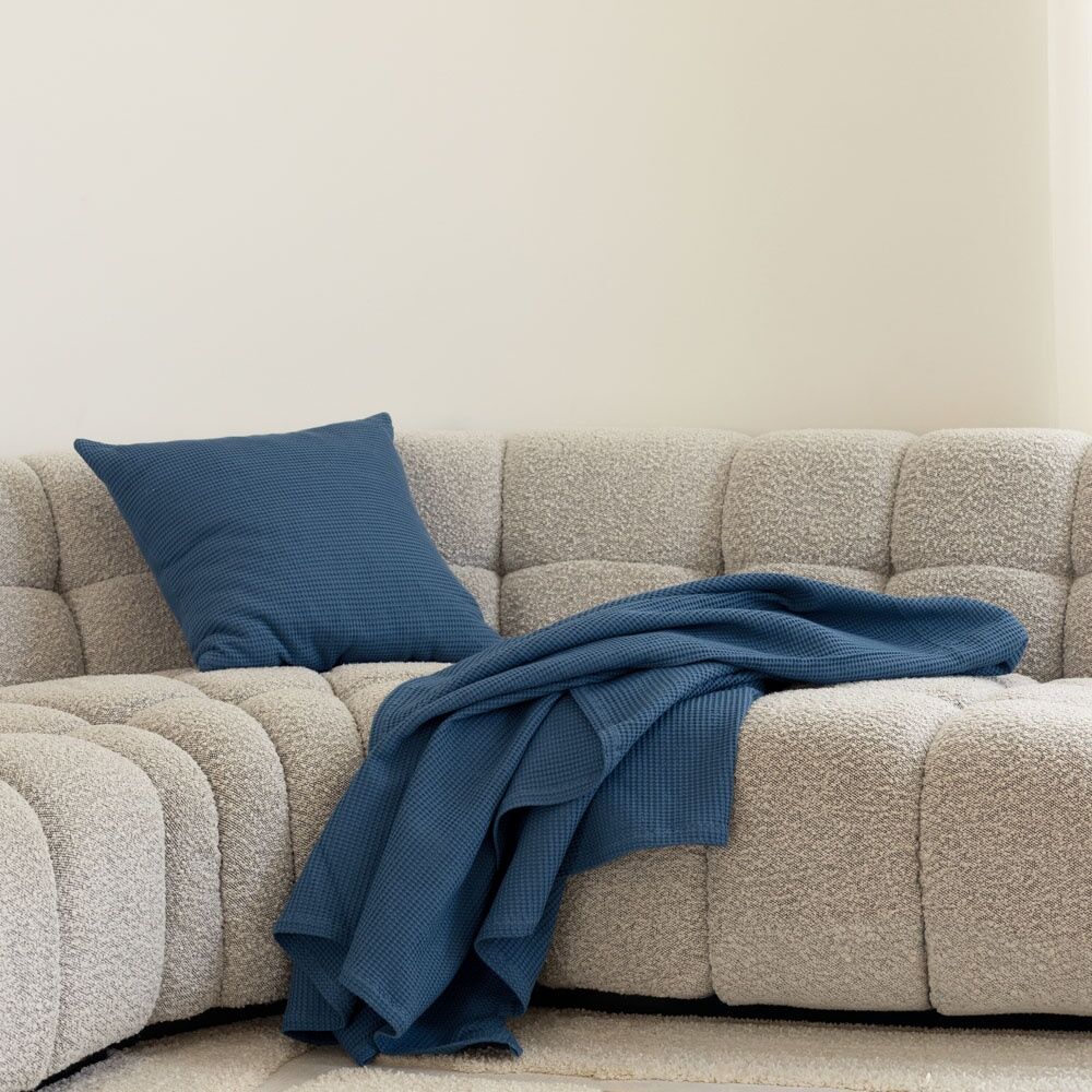 Bambury Milo Waffle Weave Cotton Throw Blanket Soft Textured Ocean 130x200cm