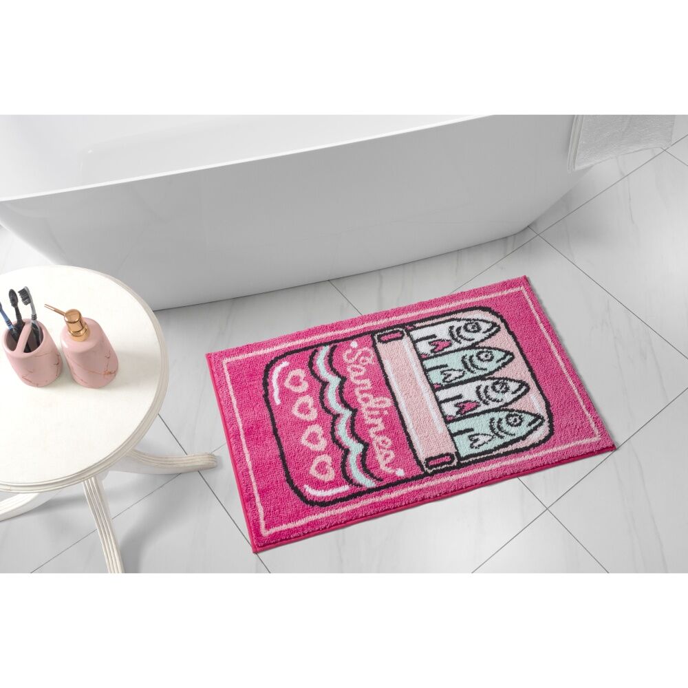 Betsey Johnson Sardines Bath Mat Non-Slip Machine Washable Hot Pink/Blue 50x80cm