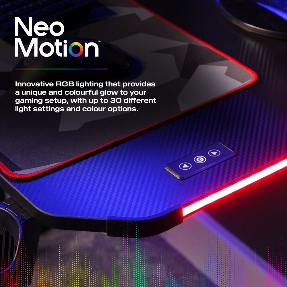 X-Rocker Panther RGB Gaming Desk Neo Motion LED Carbon Fibre Effect Steel