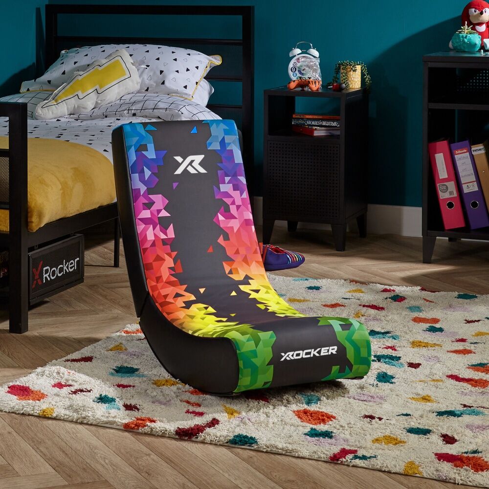 X-Rocker Prism Video Rocker Gaming Chair Kids Compact Colourful Faux Leather