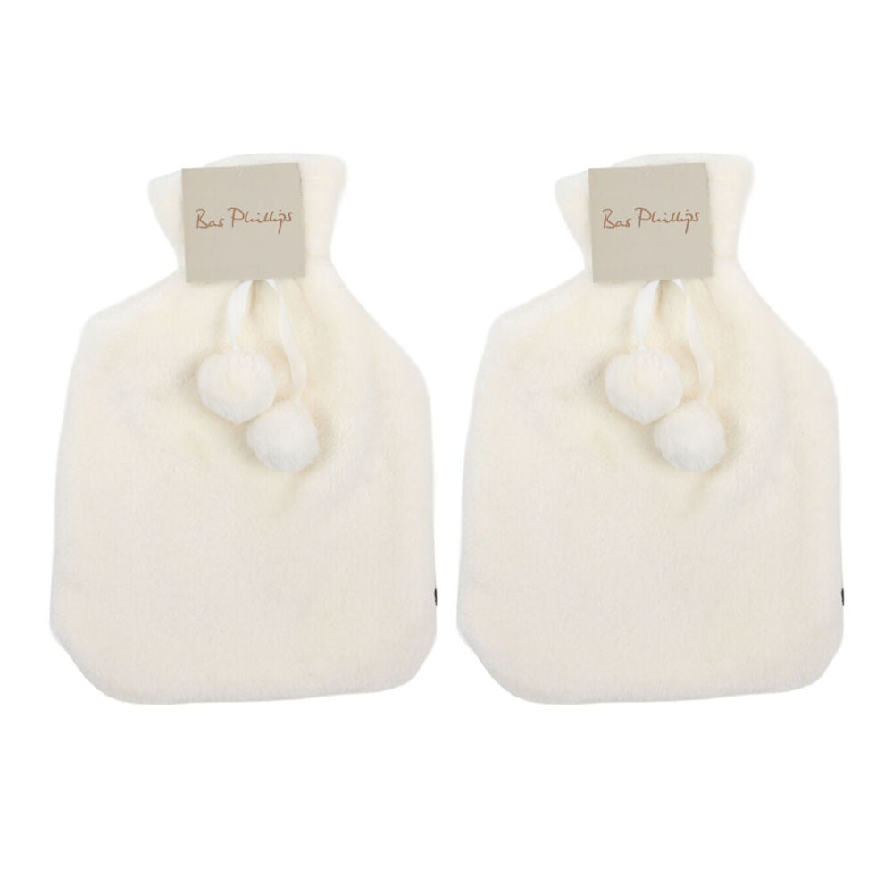 2PK Bas Phillips Faux Mink Hot Water Bottle Cover Vanilla 2L