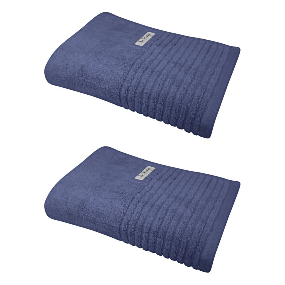 2x Bas Phillips Hayman Zero Twist Bath Towel 600Gsm Cotton 137x68cm Indigo
