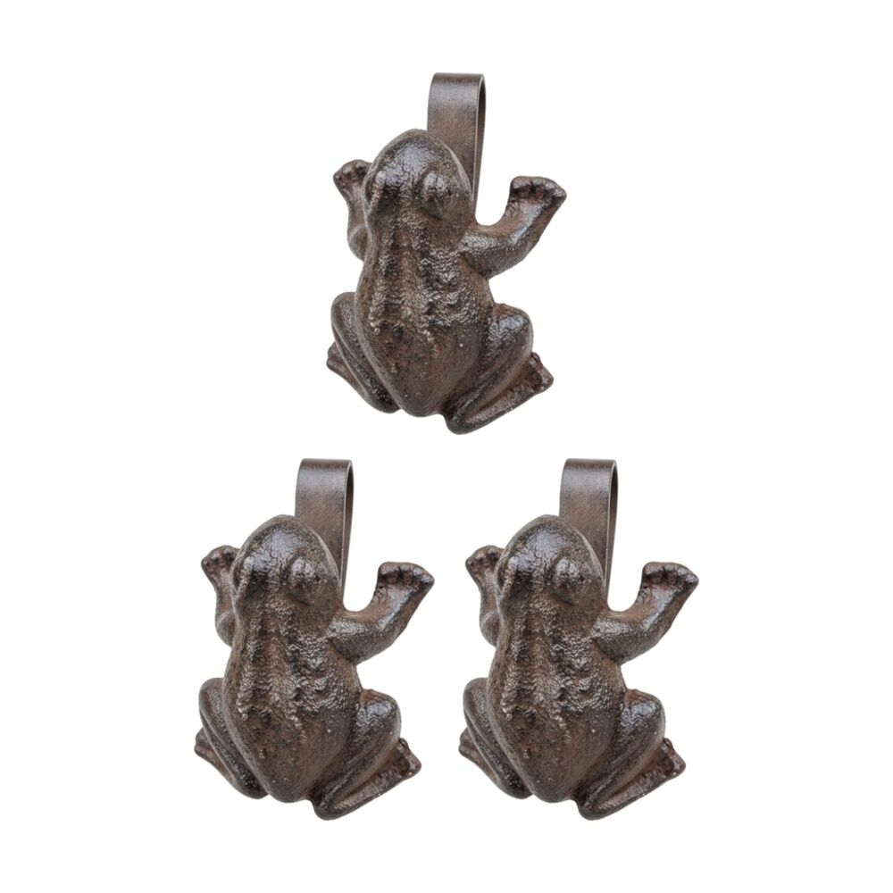 3PK Bronrob Cast Iron Rustic Brown Garden Frog Pot Hanger 7x5.5x4cm
