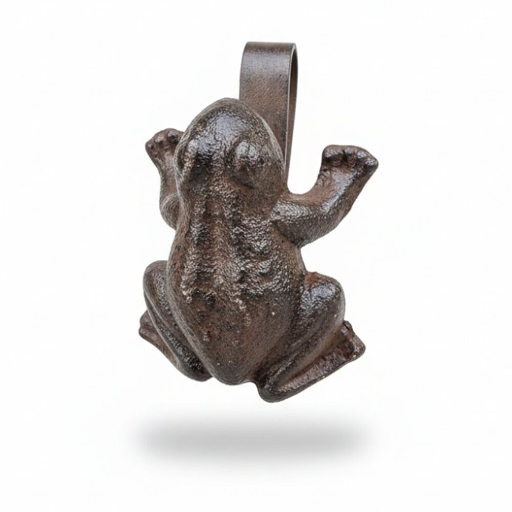 3PK Bronrob Cast Iron Rustic Brown Garden Frog Pot Hanger 7x5.5x4cm