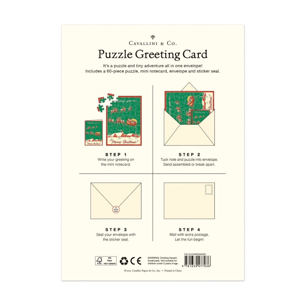 2x Cavallini Greeting Card Design 60pc Puzzle Christmas Vintage Artwork