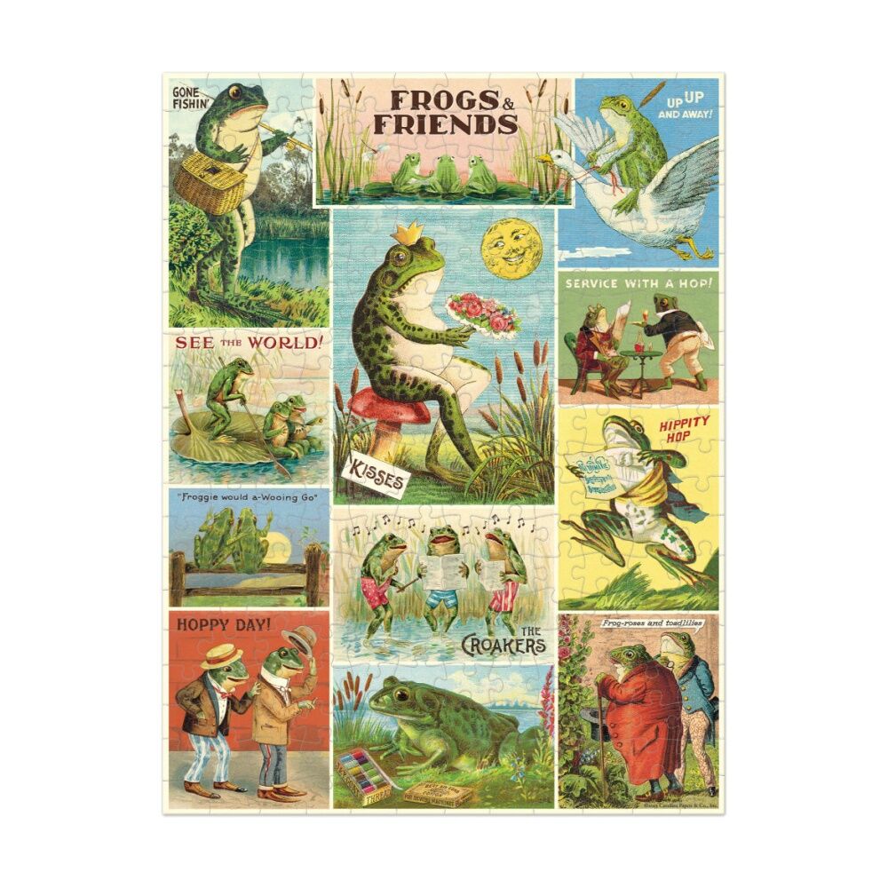 240pc Cavallini Mini Puzzle Frogs & Friends Whimsical Vintage Artwork