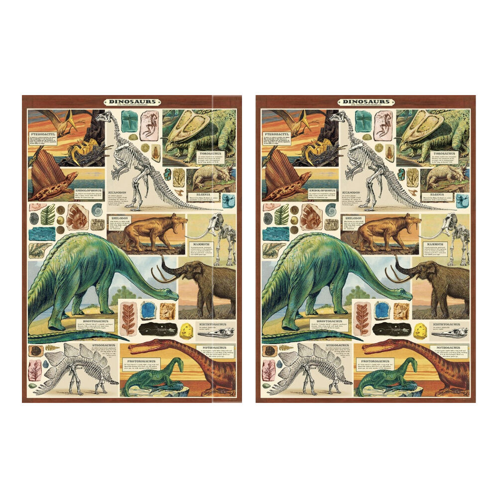 2PK Cavallini Poster Gift Wrap Dinosaurs 2 Vintage Illustration 50x70cm