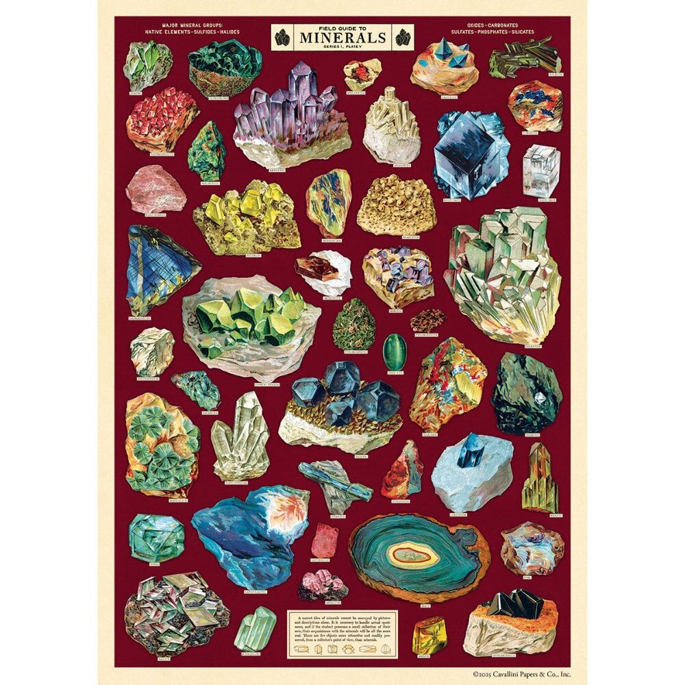 4PK Cavallini Poster Gift Wrap Paper Vintage Art Field Guide to Minerals 50x70cm