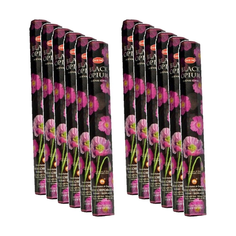 12PK HEM Home Fragrance Scented Smelling Incense Sticks Packet Set Black Opium