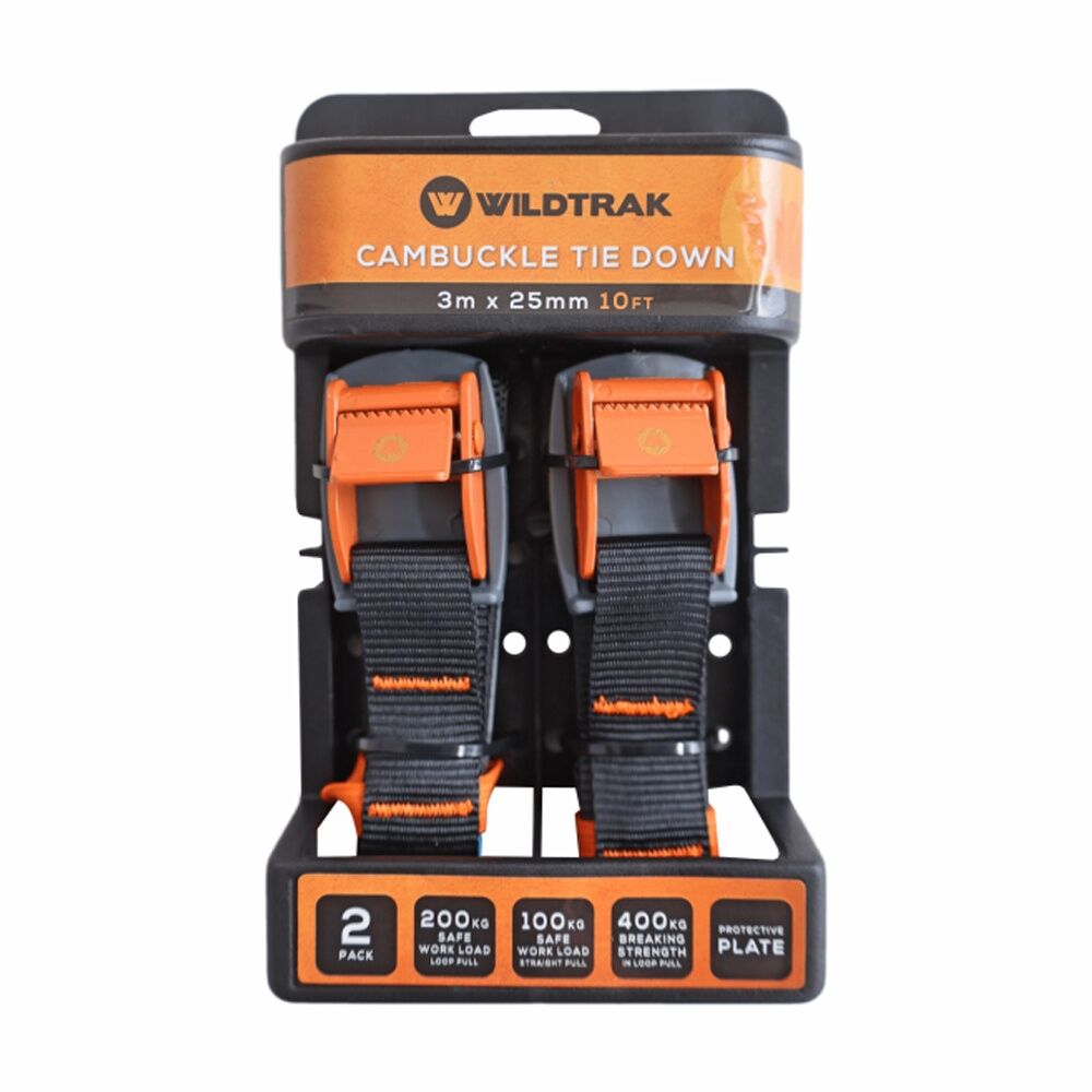 2x 2pc Wildtrak Cambuckle Tie Down Straps Heavy Duty With Protective Plate 3m