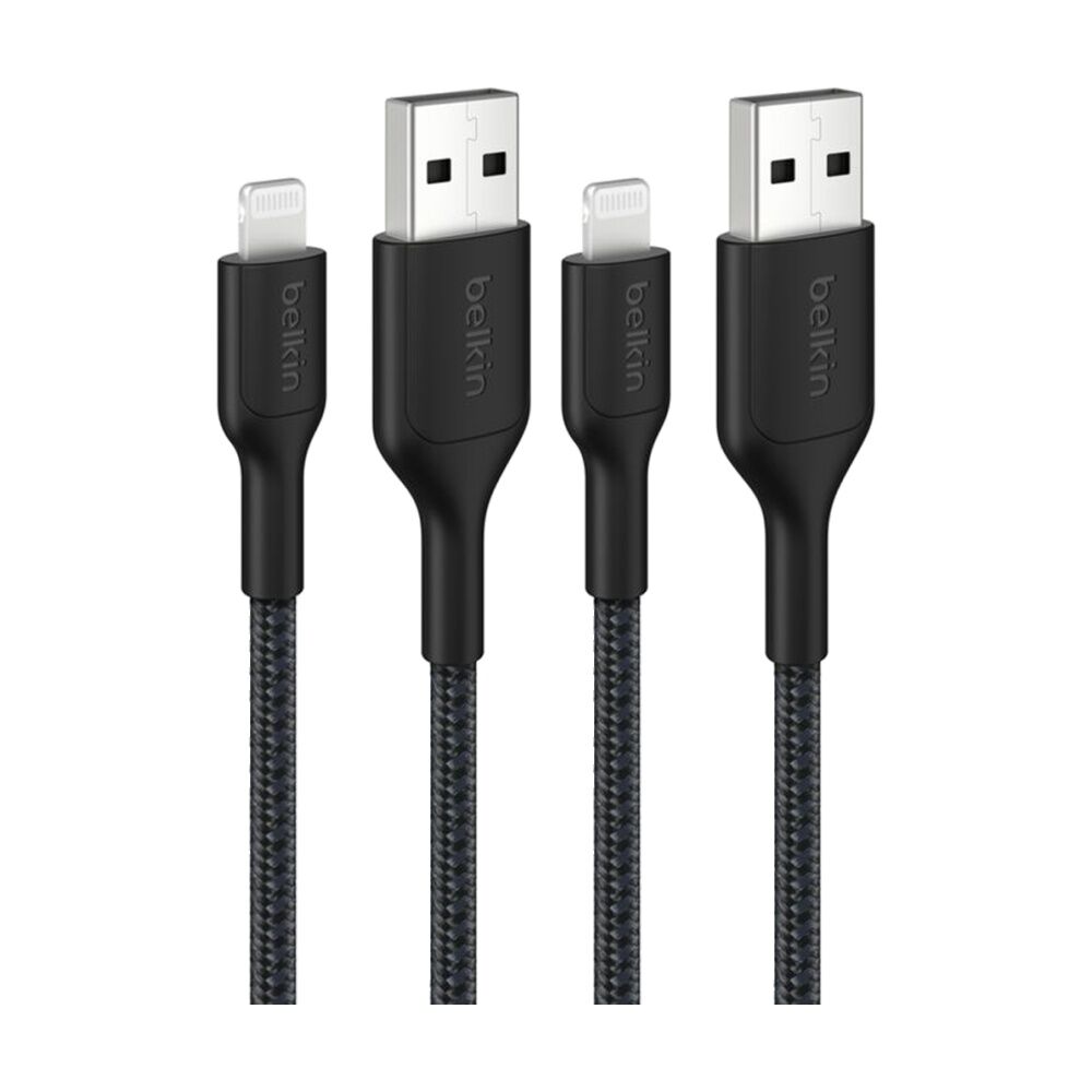 2PK Belkin BoostCharge MFi-Certified USB-A to Lightning Charging Cable 15cm Blk
