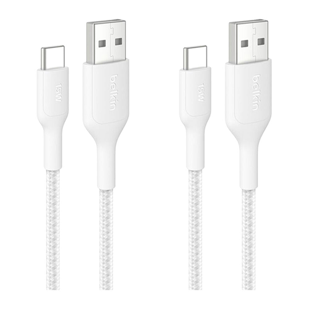 2PK Belkin BoostCharge Pro Braided USB-A to USB-C Charging Cable 2m White