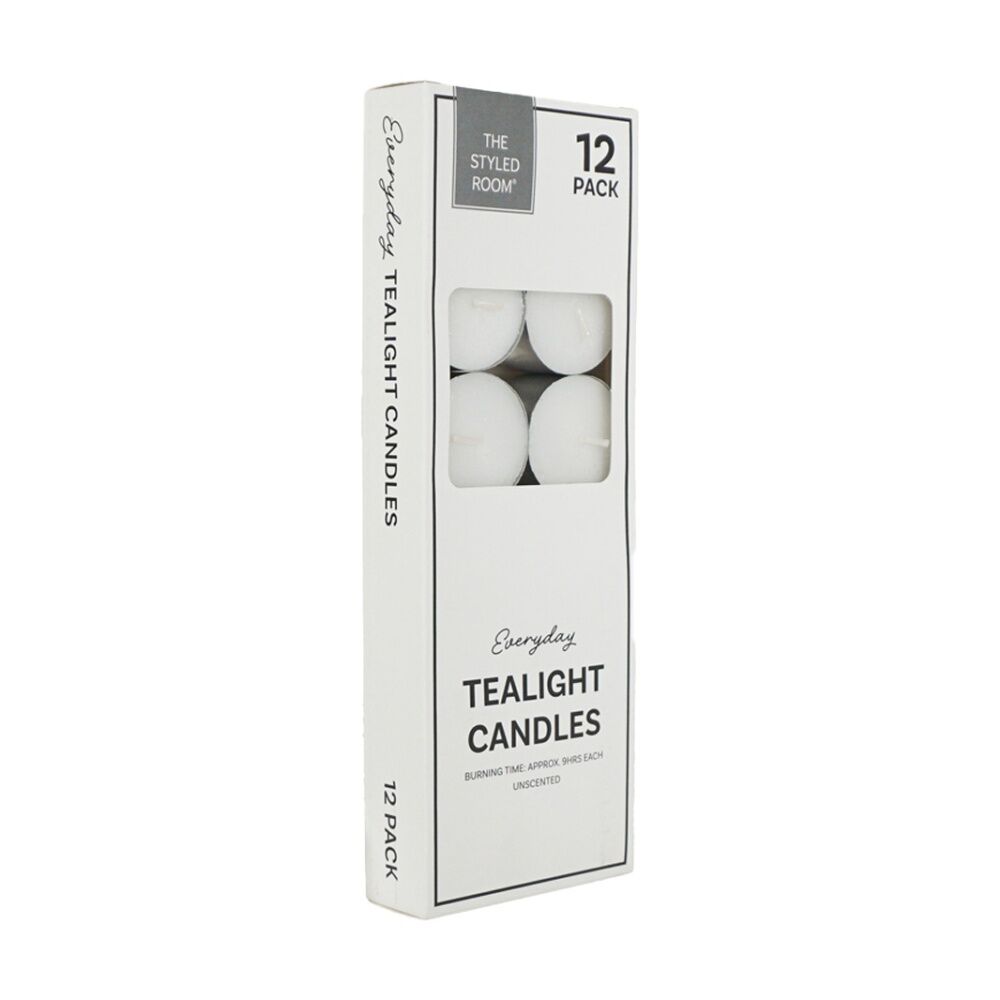 6x 12pc The Styled Room 9 Hour Unscented Tealight Candles Home Fragrance White