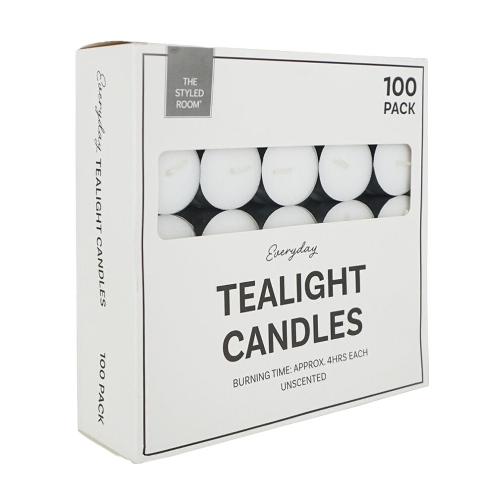 4x 100pc The Styled Room 4 Hour Unscented Tealight Candles Home Fragrance White