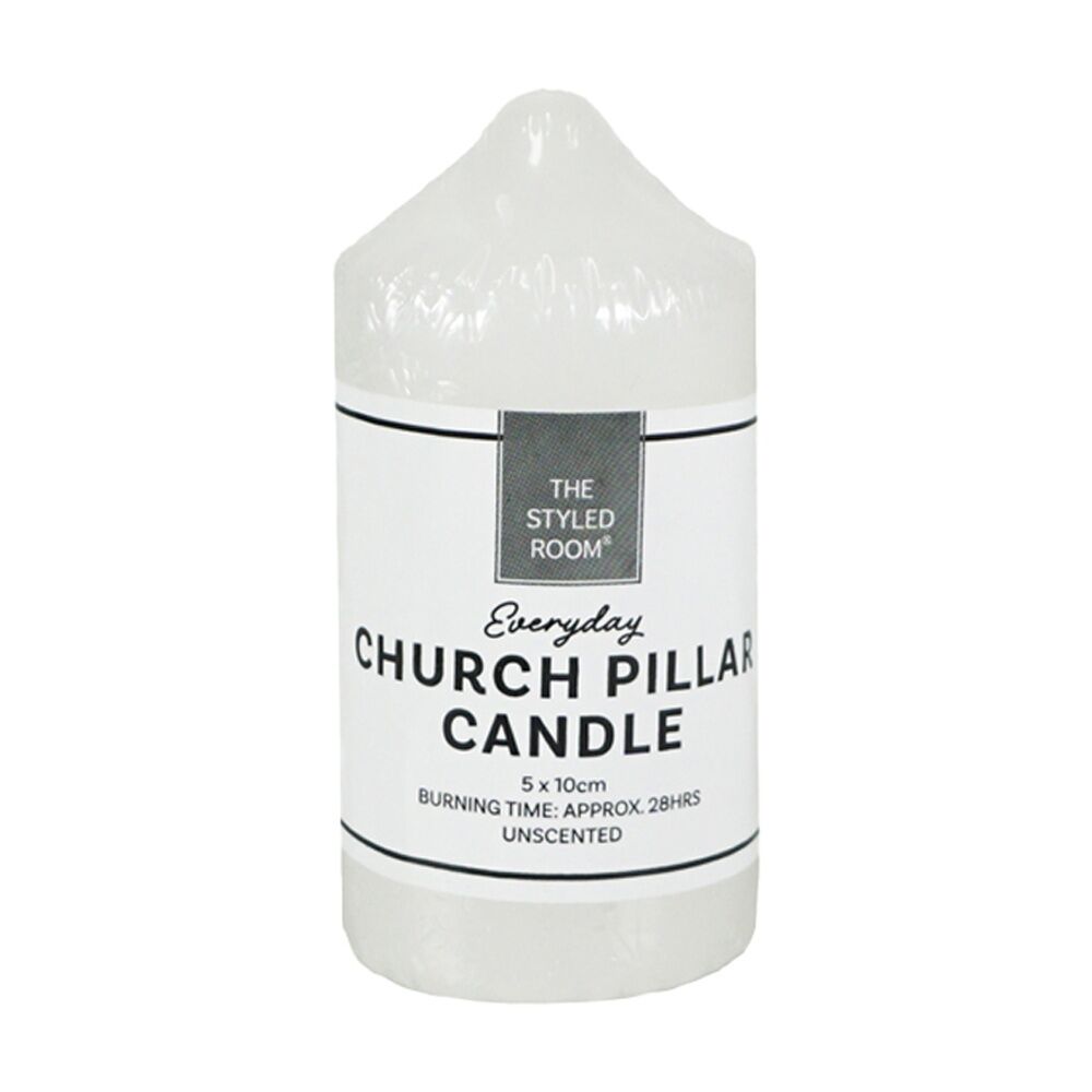 12PK The Styled Room Unscented Church Pillar Candle Home Fragrance 5x10cm White