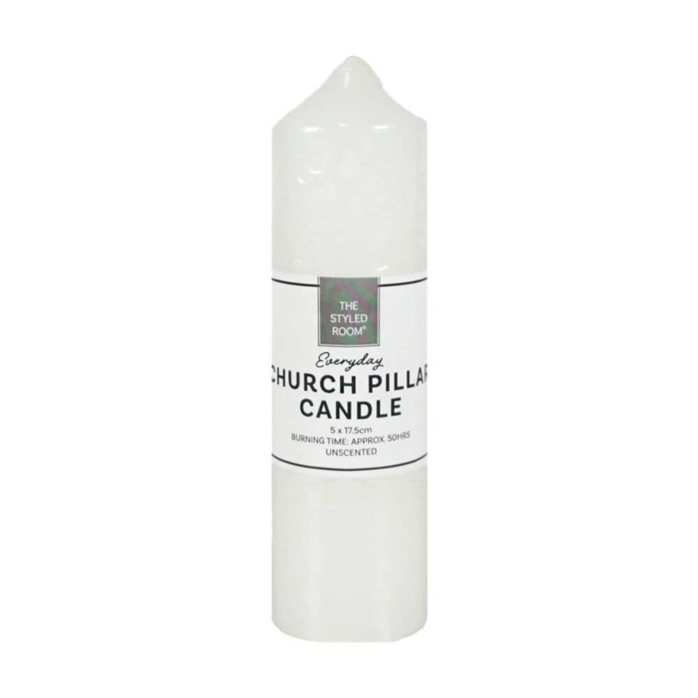 12PK The Styled Room Unscented Church Pillar Candle 5x17.5cm White