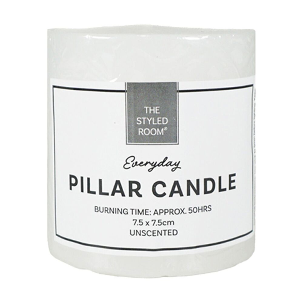 12PK The Styled Room 50 Hour Unscented Pillar Candle 7.5x7.5cm White