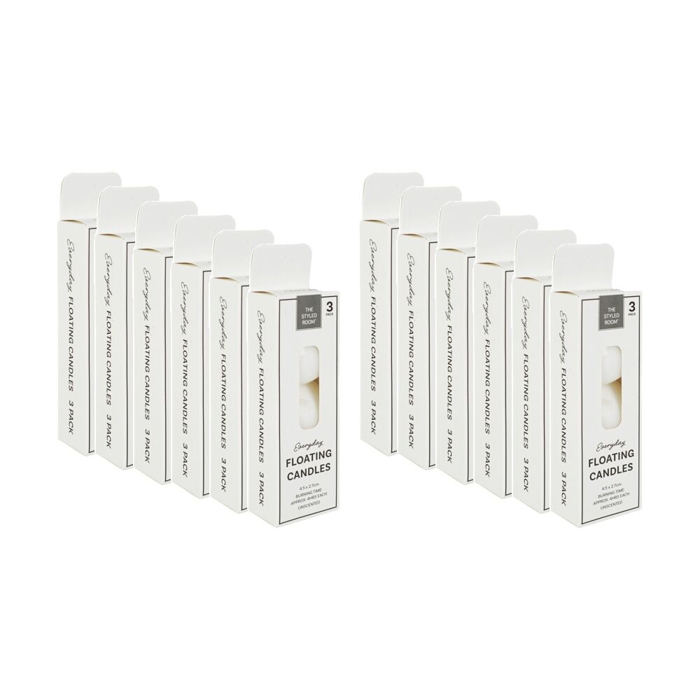 12x 3pc The Styled Room Unscented Floating Candles Set Home Fragrance White