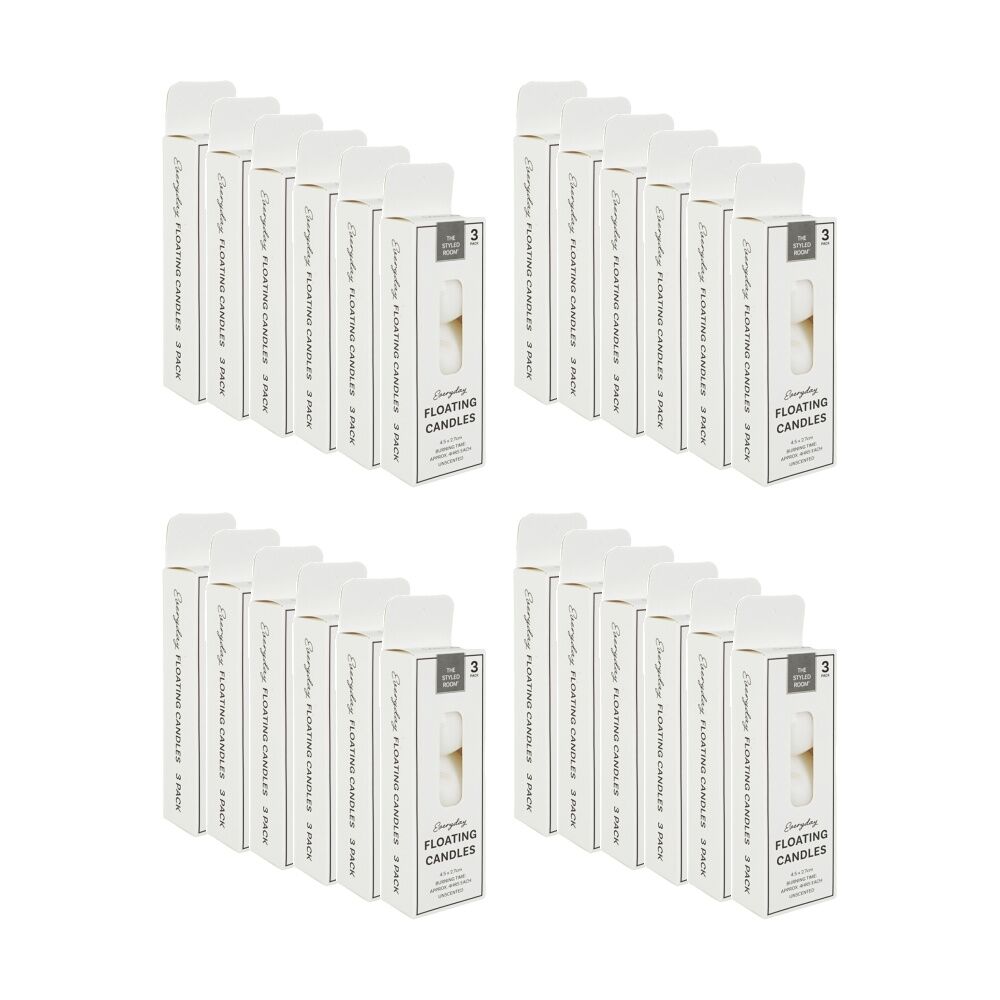 24x 3pc The Styled Room Unscented Floating Candles Set Home Fragrance White
