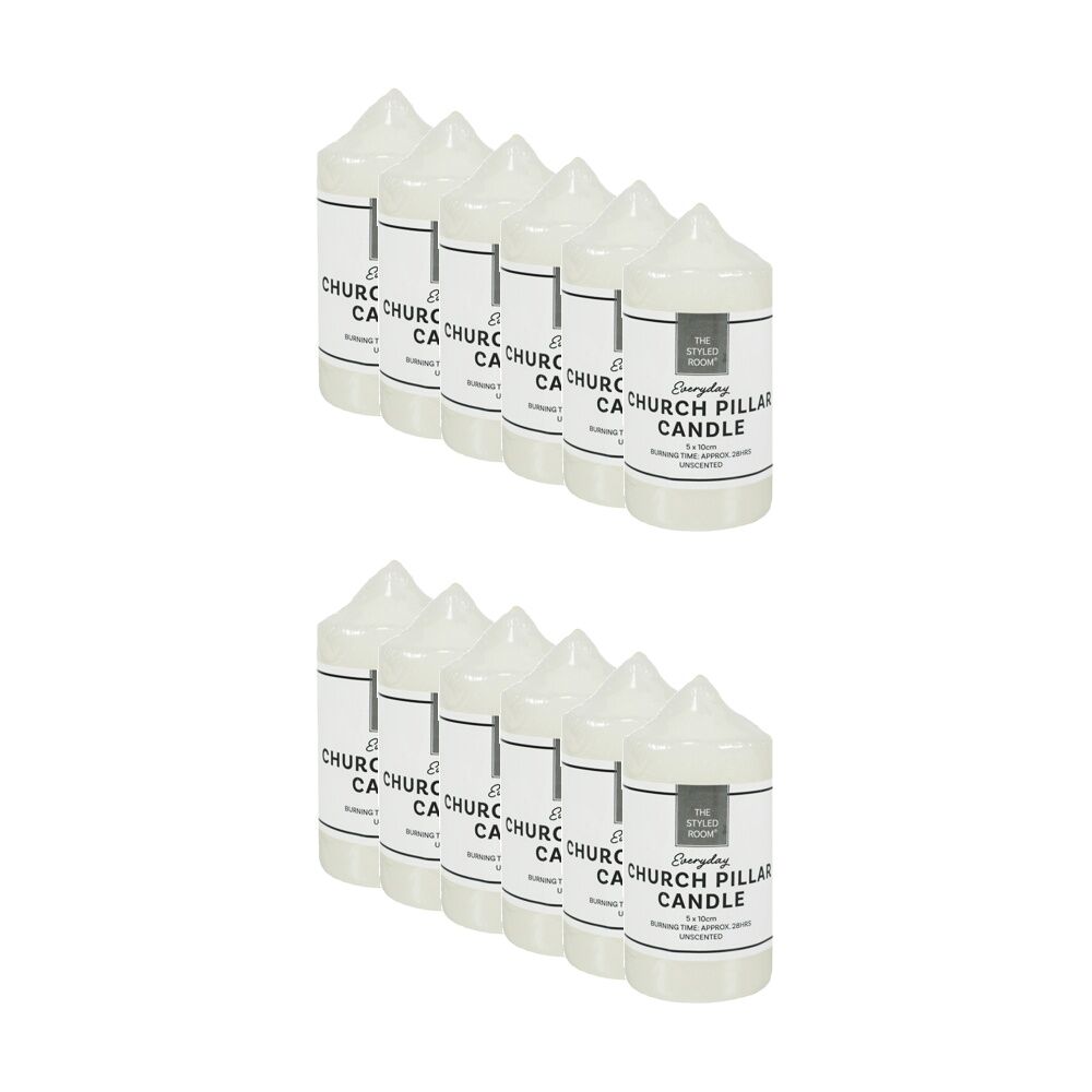 12PK The Styled Room Unscented Church Pillar Candle Home Fragrance 5x10cm Ivory
