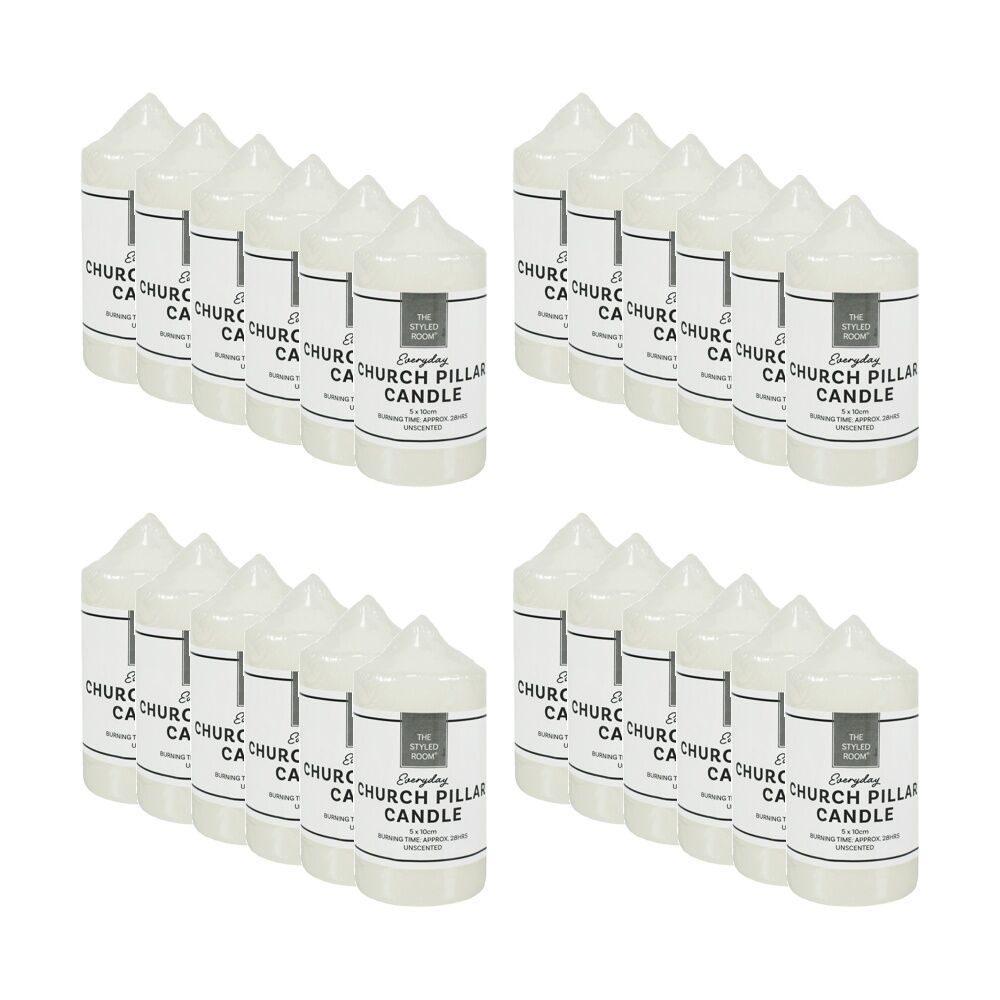 24PK The Styled Room Unscented Church Pillar Candle Home Fragrance 5x10cm Ivory