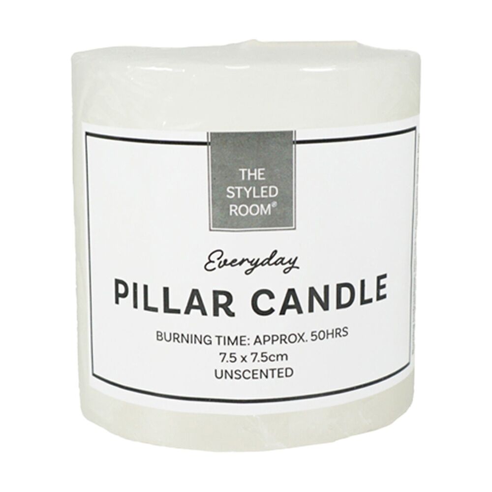 12PK The Styled Room 50 Hour Unscented Pillar Candle 7.5x7.5cm Ivory