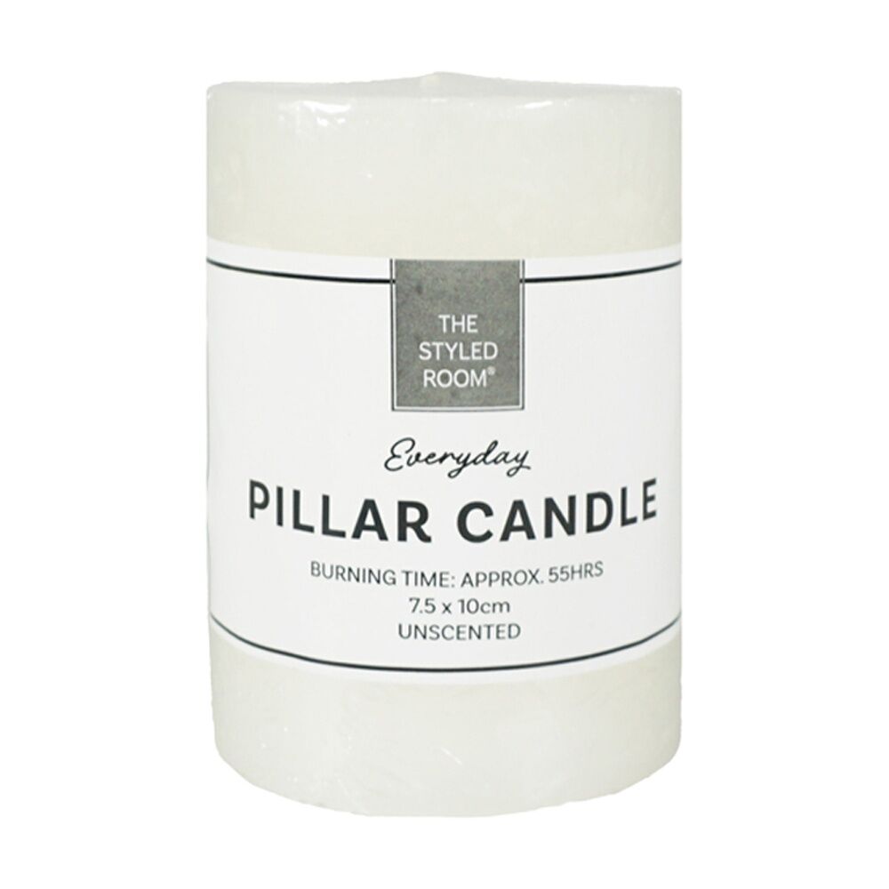 6PK The Styled Room 55HR Unscented Pillar Candle Home Fragrance 7.5x10cm Ivory