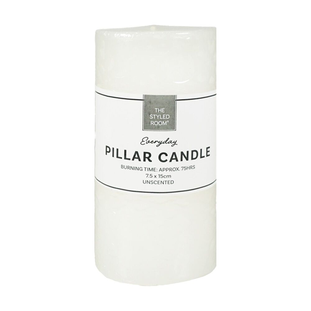 6PK The Styled Room 75HR Unscented Pillar Candle Home Fragrance 7.5x15cm Ivory