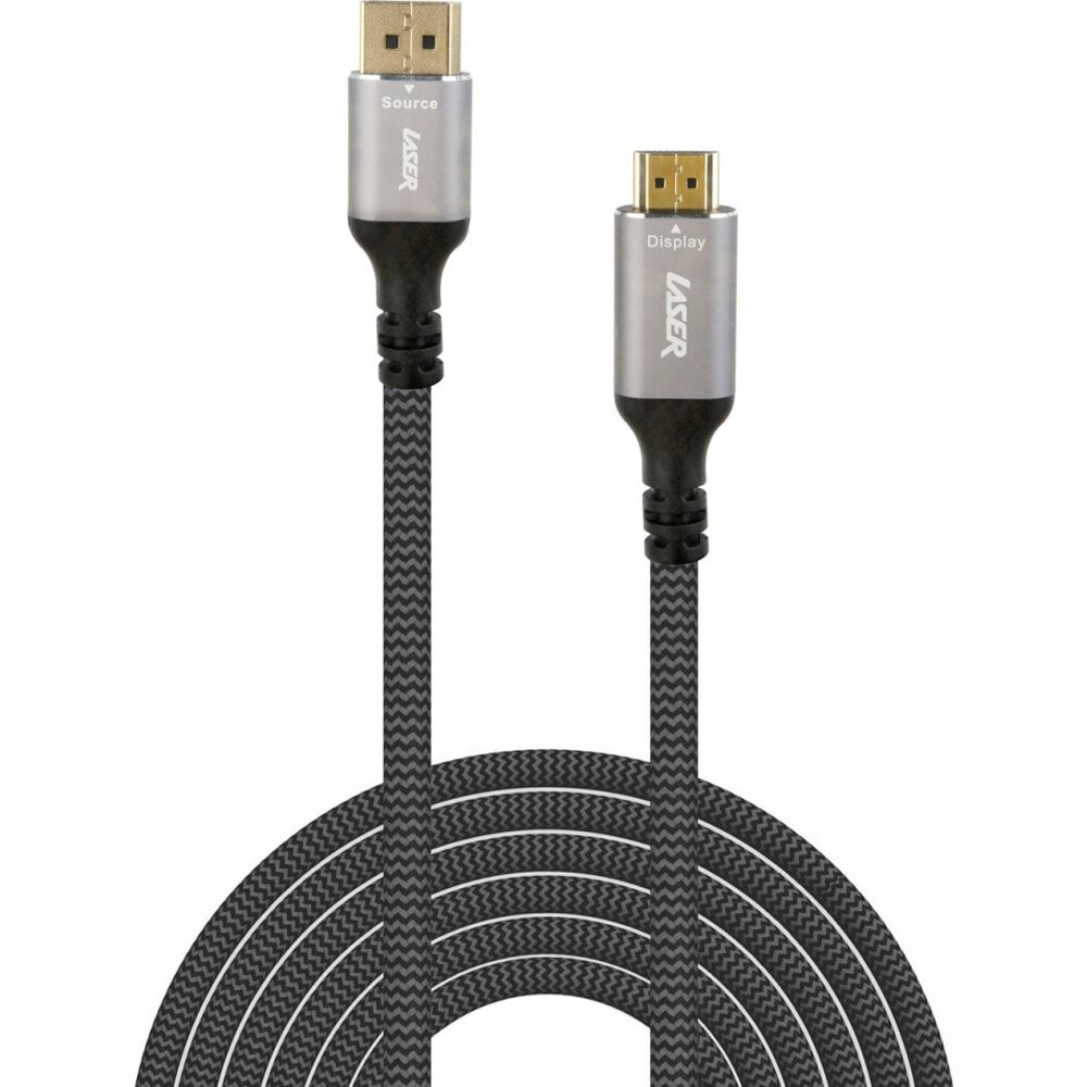 Laser 4K DisplayPort To HDMI Braided Durable Connection Cable 2m Black