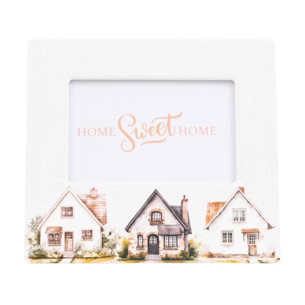 Cottage Grove 4x6 Ceramic Frame Embossed Detail White Tan 20.5x18.5cm