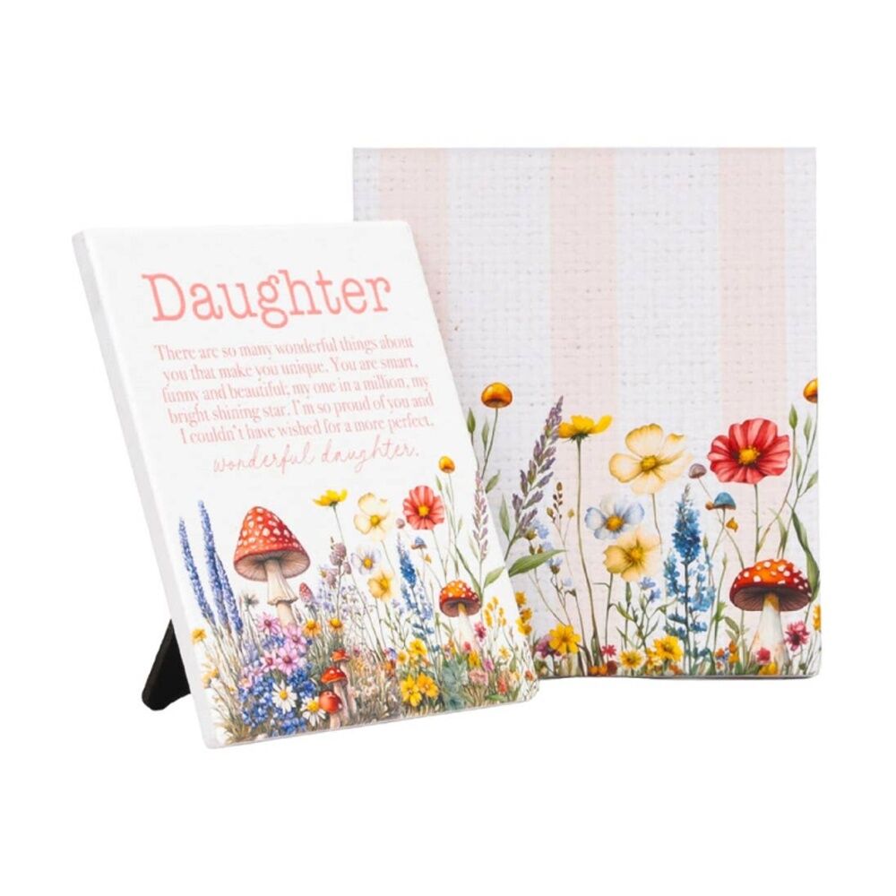 Cottage Grove Daughter Verse Ceramic Embossed Pink White 12x14x1cm