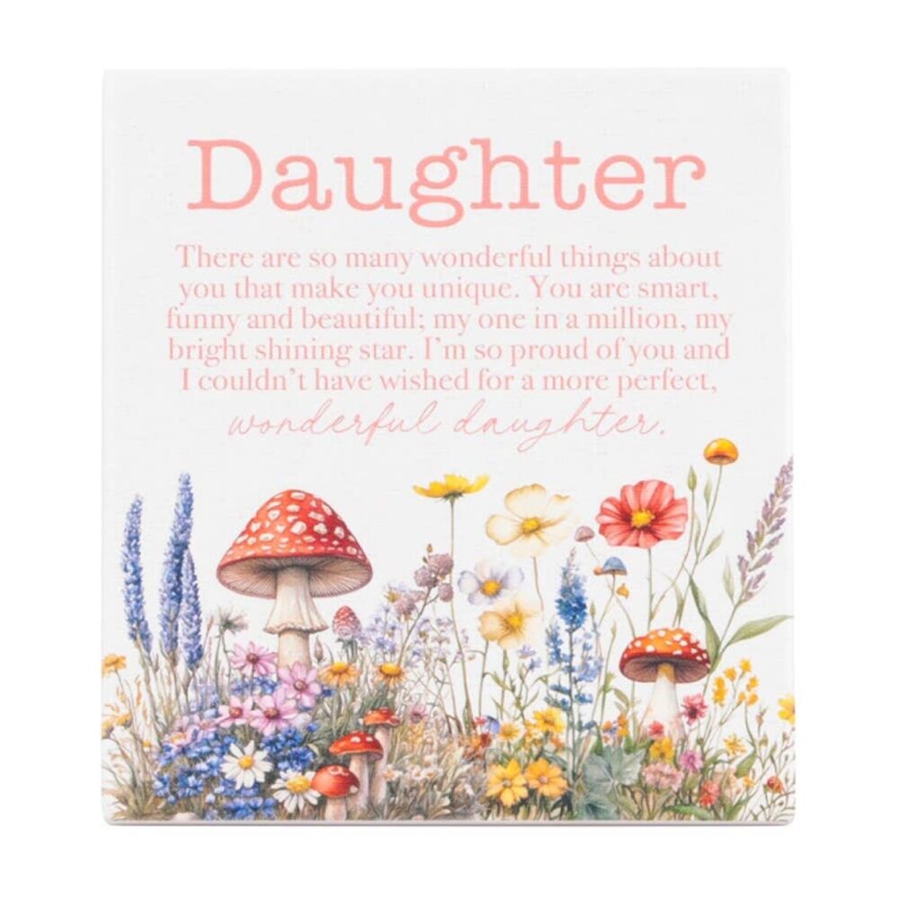 Cottage Grove Daughter Verse Ceramic Embossed Pink White 12x14x1cm