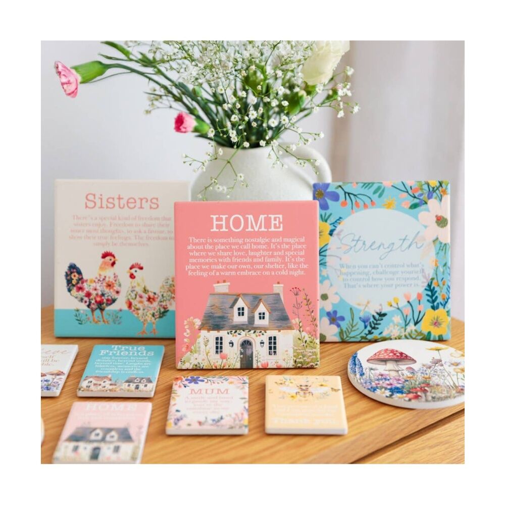 2PK Cottage Grove Home Verse Ceramic Embossed Pink White 12x14x1cm