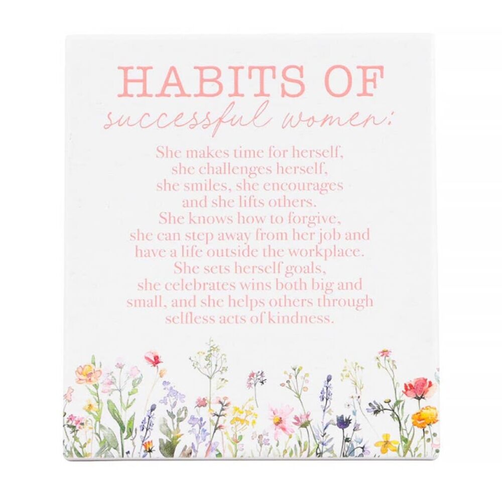 Cottage Grove Habits Verse Ceramic Embossed Pink White 12x14x1cm