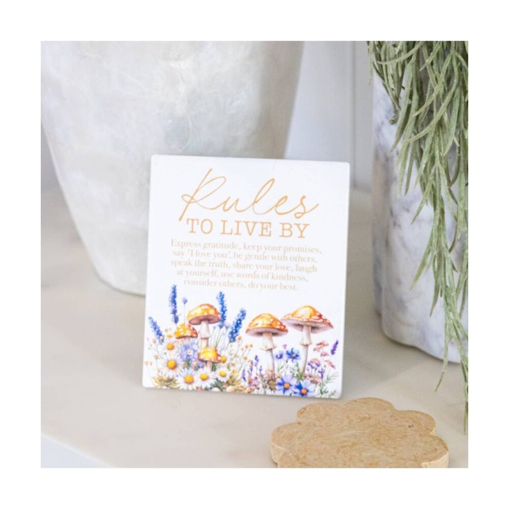 Cottage Grove Rules Verse Ceramic Embossed Yellow Brown 12x14x1cm