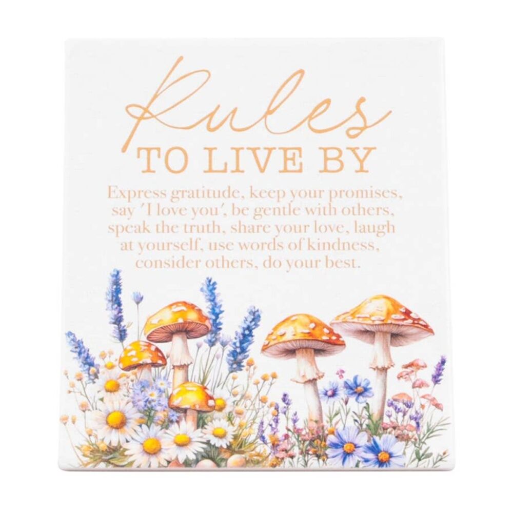 2PK Cottage Grove Rules Verse Ceramic Embossed Yellow Brown 12x14x1cm
