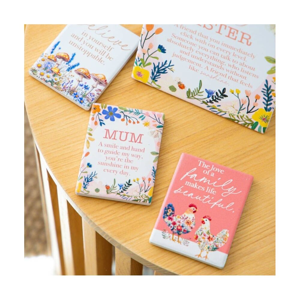 3PK Cottage Grove Mum Ceramic Magnet Embossed Design White Pink 6x8cm