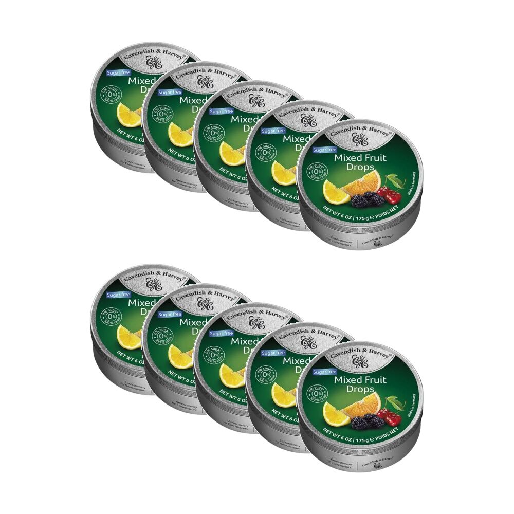 10PK Cavendish & Harvey Sugar Free Mixed Fruit Drops Flavoured Candy 175g