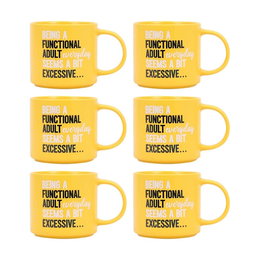6PK Cheeky Mugs Functional Mug Ceramic Microwave Safe Yellow 390ml