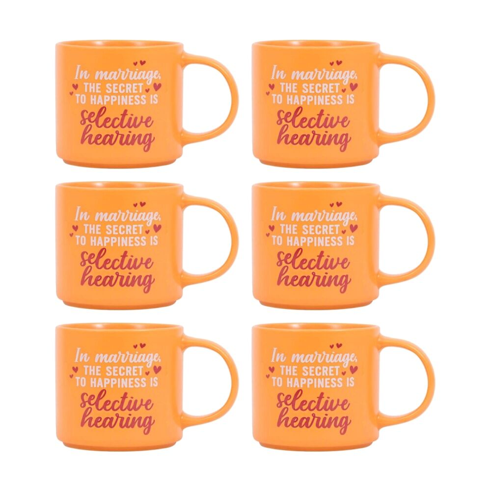6PK Cheeky Mugs Marriage Ceramic Mug Microwave Safe Orange 390ml