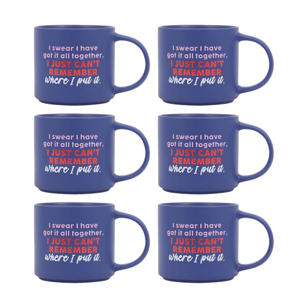 6PK Cheeky Mugs Remember Ceramic Mug Dishwasher Safe Dark Blue 390ml