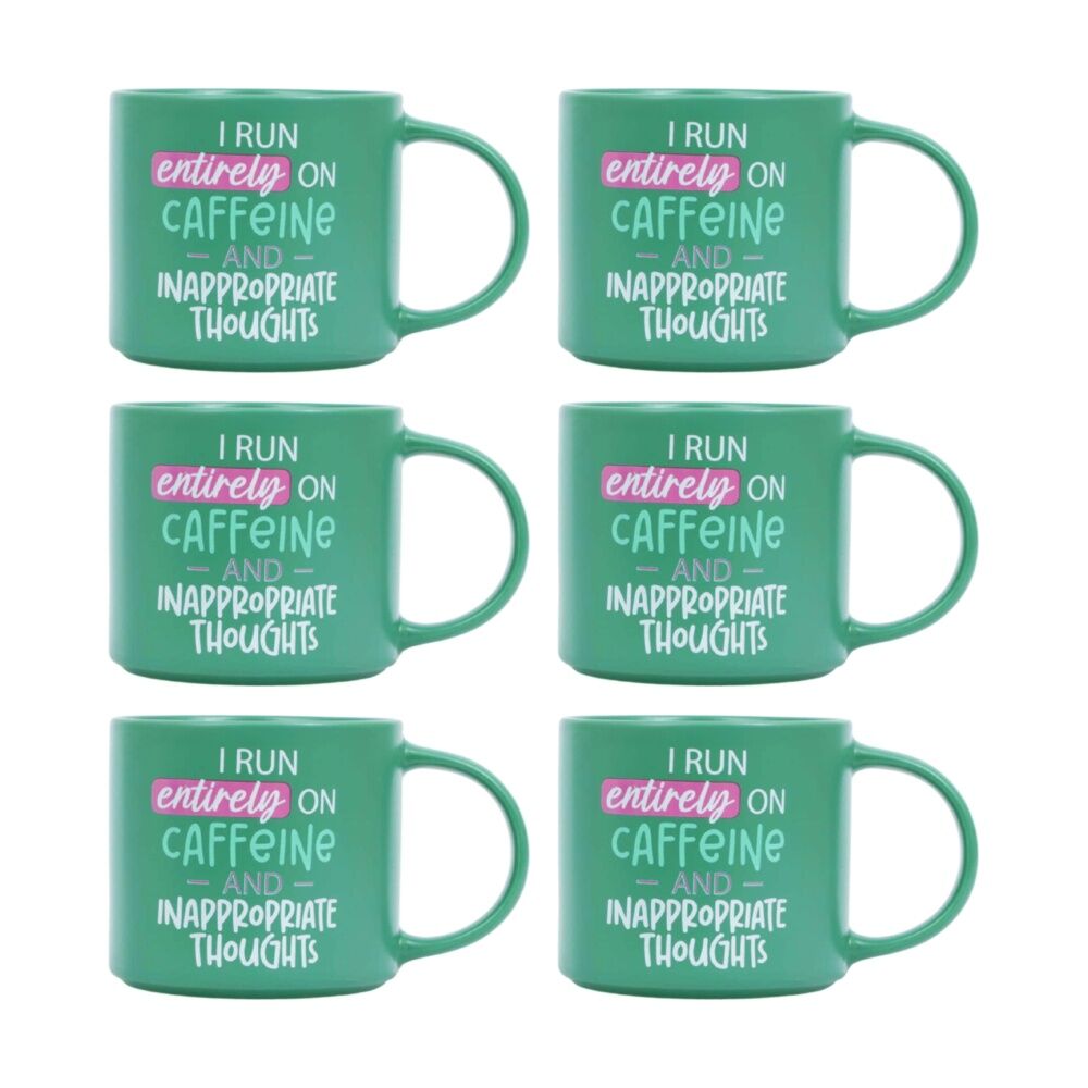 6PK Cheeky Mugs Caffeine Ceramic Mug Dishwasher Safe Green 390ml