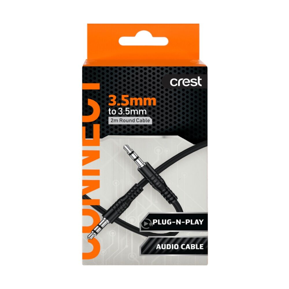 6PK Crest 3.5mm Male-To-Male Audio Cable Aux Port Compatible Flexible PU 2m