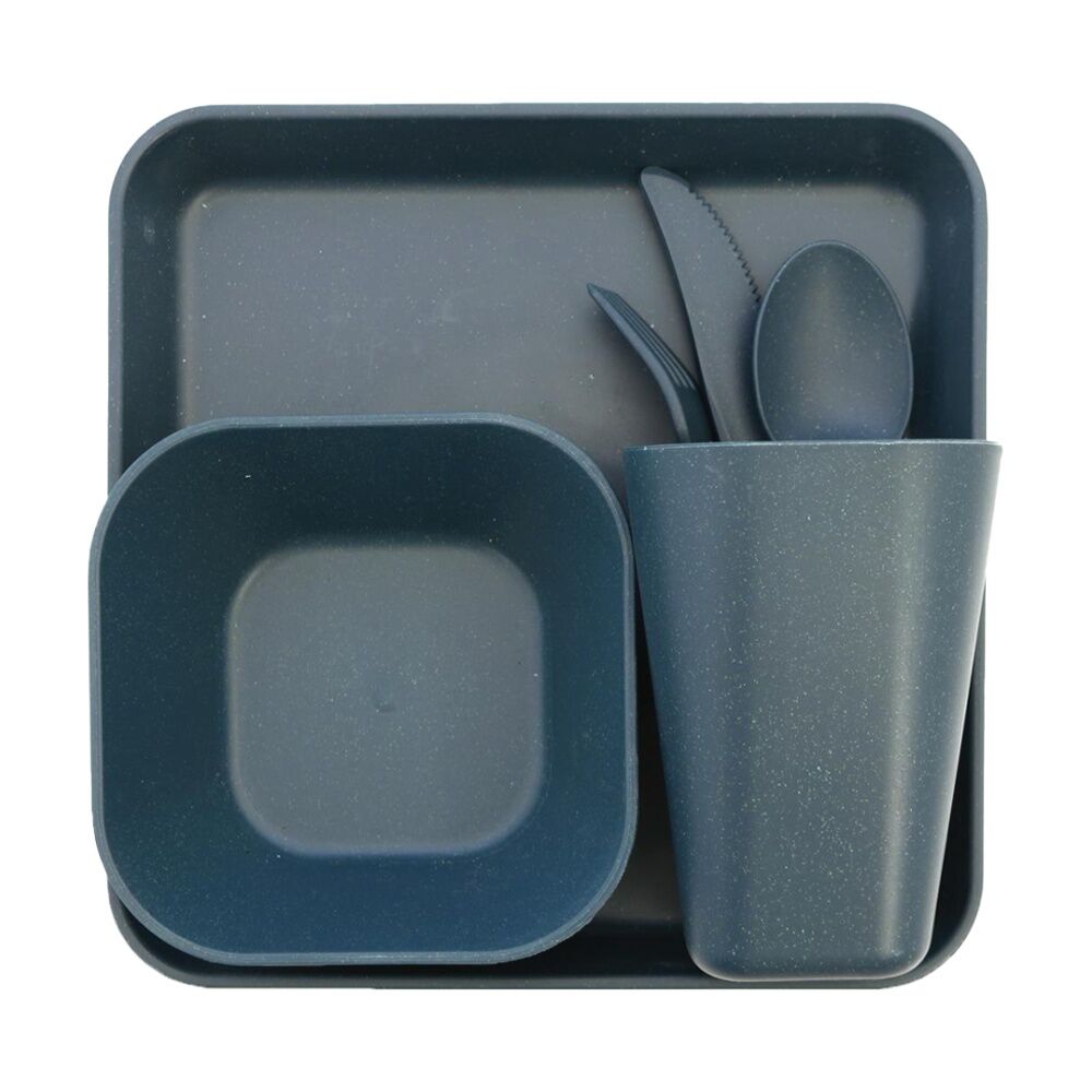 Coghlans Wheat Straw Solo Tableware Kit Plate Bowl Cutlery Cup Set