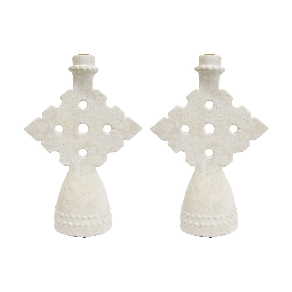 2PK LVD Medium Concrete Mediterranean Geometric Candle Holder 18x6.5x26cm