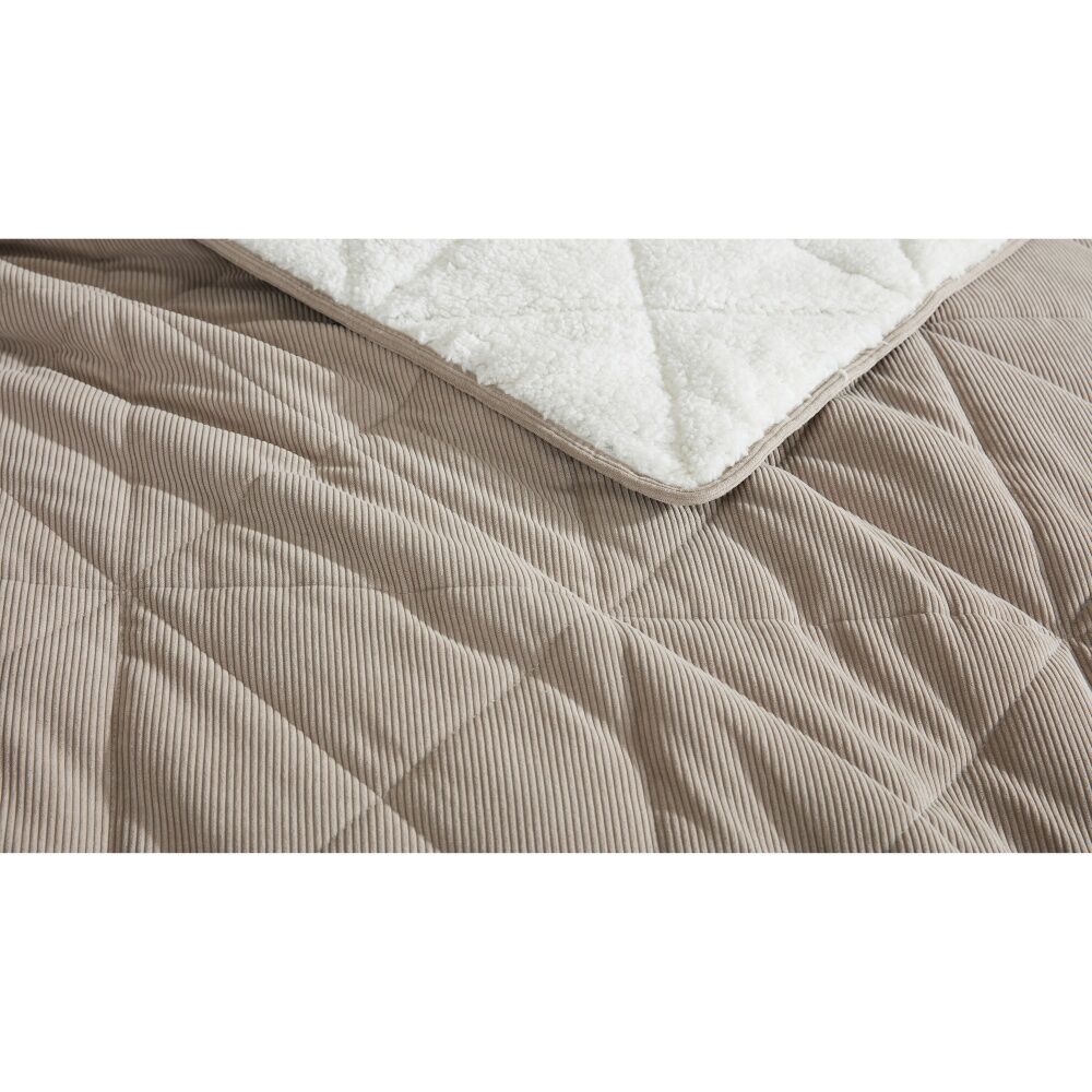 3pc Ardor Ridge Coverlet Set Quilted Corduroy Sherpa Bedding Beige Queen/King
