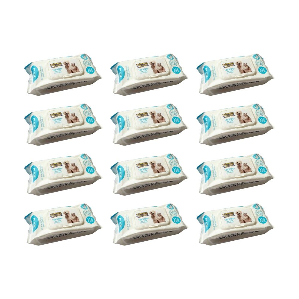 12x 100pc Showmaster Plant-Based Hypoallergenic Dog Pet Wipes Coconut/Vanilla