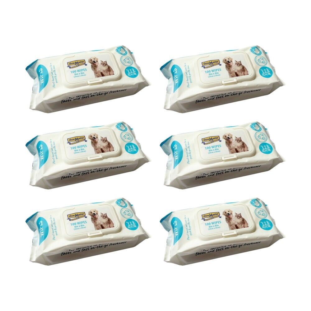 6x 100pc Showmaster Plant-Based Hypoallergenic Dog Cat Pet Wipes Coconut/Vanilla