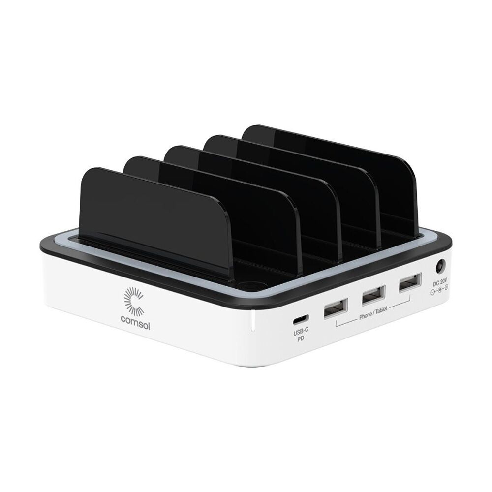 2PK Comsol 4 Port Desktop USB-C & 3 USB-A Charging Station 2.4A Ports White 48W